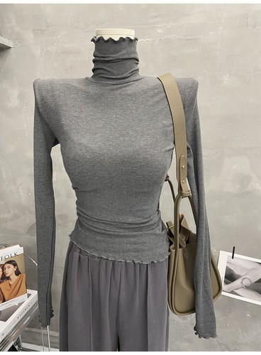 加绒高领木耳边打底衫女