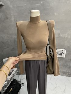 高级感~柔软基础款高领打底衫女加绒长袖T恤修身纯色韩版上衣秋冬