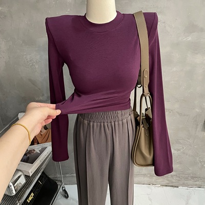 长袖加绒垫肩上衣修身打底衫T恤