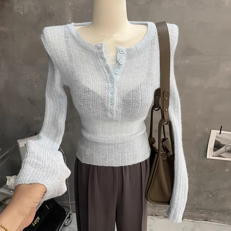 马海毛针织衫修身长袖毛衣打底