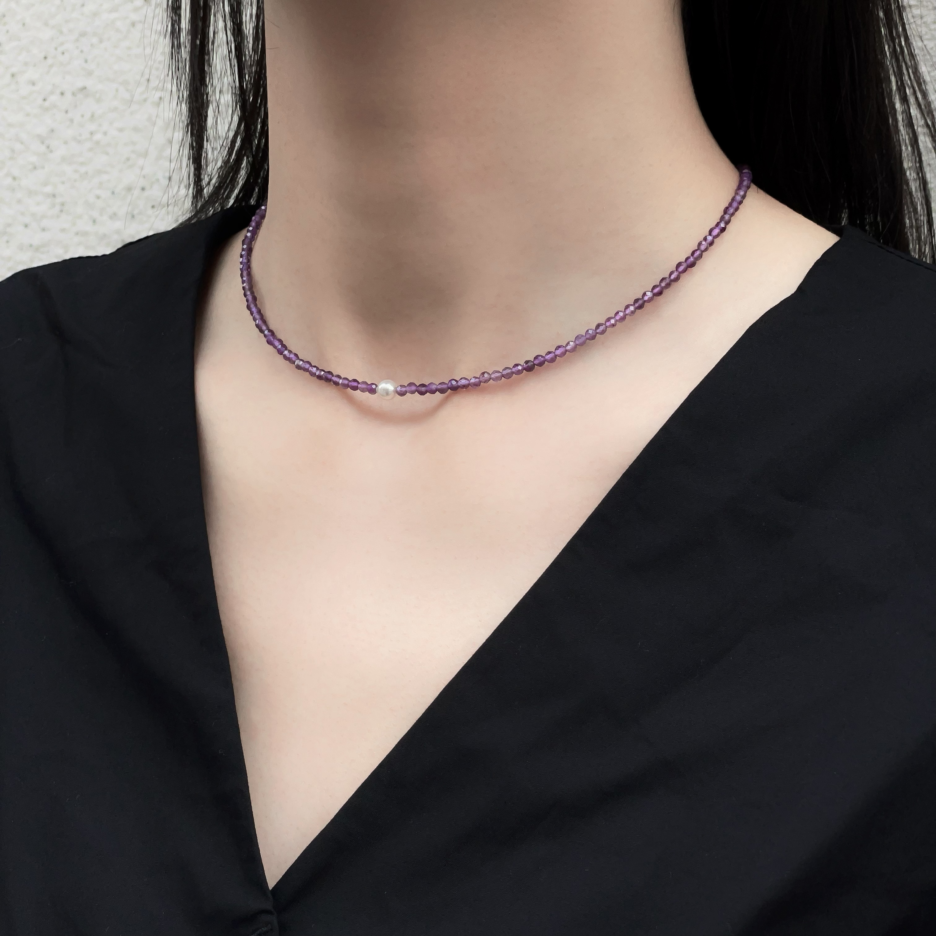 红色绿色甜美风项链女红玛瑙天然石珍珠夏季不掉色简约极细锁骨链