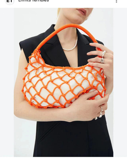 瑞典时尚网眼腋下包 镂空新潮编织女包日系文艺休闲橙色单肩小包