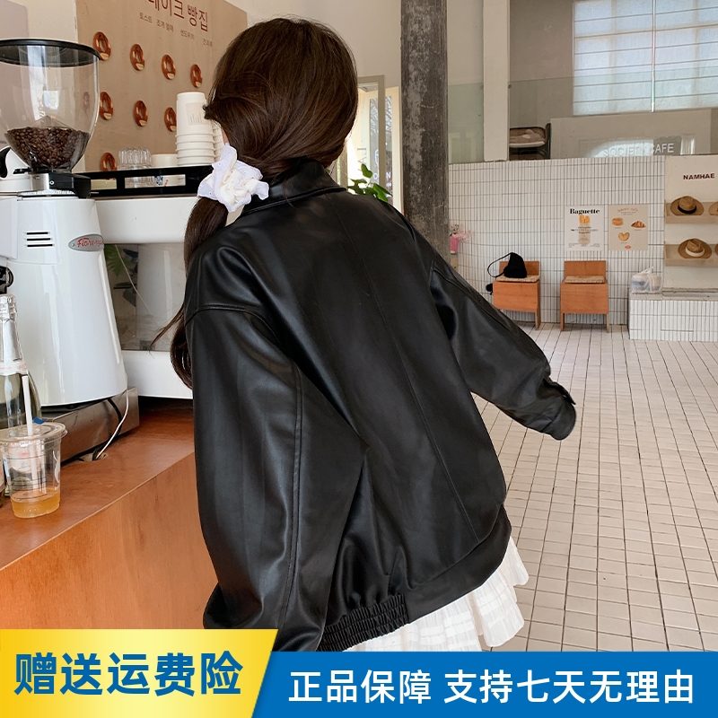 皮衣外套女黑色短款小个
