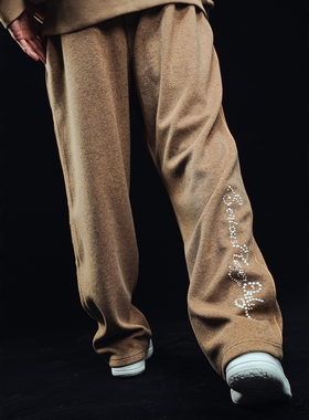 SPO柯冉同款 毛巾宽松直筒休闲卫裤-pearl 棕色
