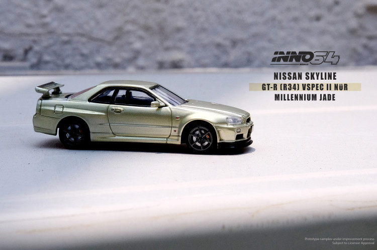 预 inno 1:64日产skyline gt-r r34 v-spec ii翡翠绿合金汽车模型
