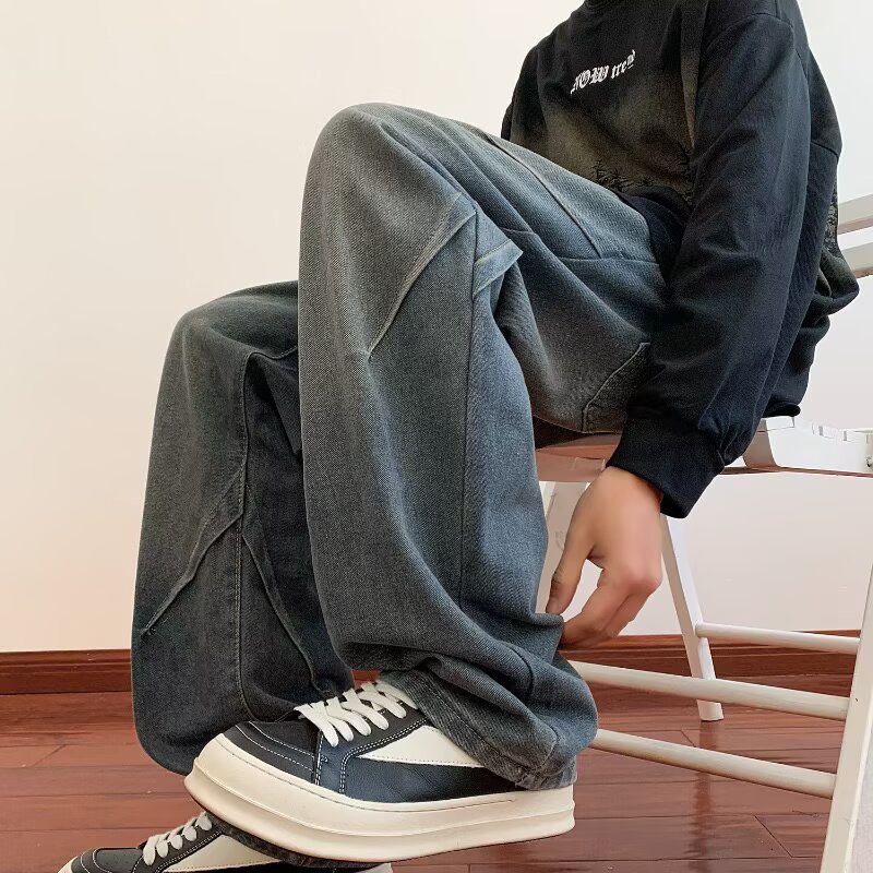 美式复古高街直筒宽松牛仔裤男款