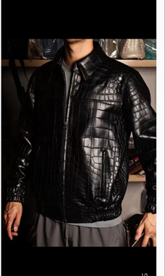 私人定制进口水染南非尼罗鳄休闲皮衣男士鳄鱼皮短款翻领真皮夹克