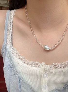 鱼尾巴洛克珍珠天然白水晶项链