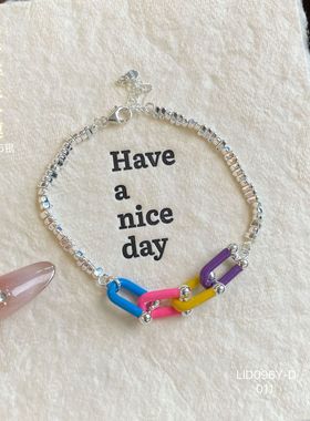 S925纯银碎银子彩色马蹄形珍珠手链女不规则个性小众设计简约