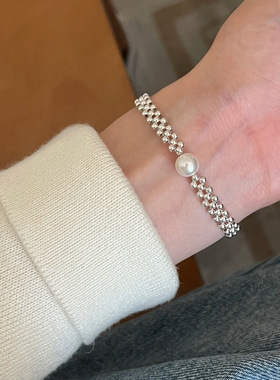 S925纯银满天星小银珠双层手链女