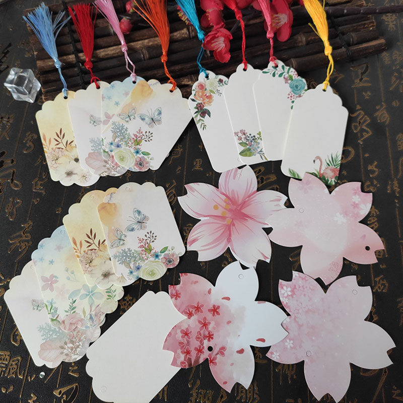 樱花空白书签带流苏古典中国风儿童手绘卡片纸学生手工diy材料包