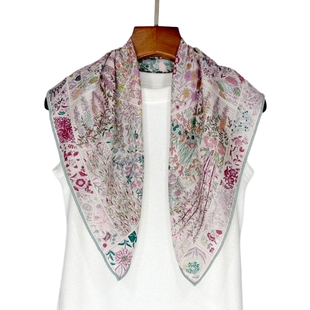 桑蚕丝披肩 莫奈花园双面桑蚕丝羊毛围巾秋冬款 真丝羊毛65方巾