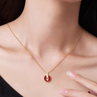明星同款项链上上签红色珐琅锁骨链女轻奢小众中国红戒指手镯耳环