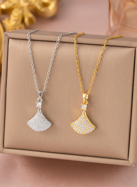 韩版满钻小裙子扇形项链女