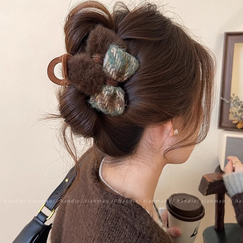 毛绒蝴蝶结抓夹女后脑勺鲨鱼夹