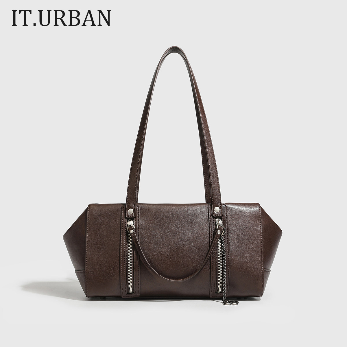 I.TURBN 牛皮法棍包波士顿包单肩腋下包女2025新款美拉德风手提包