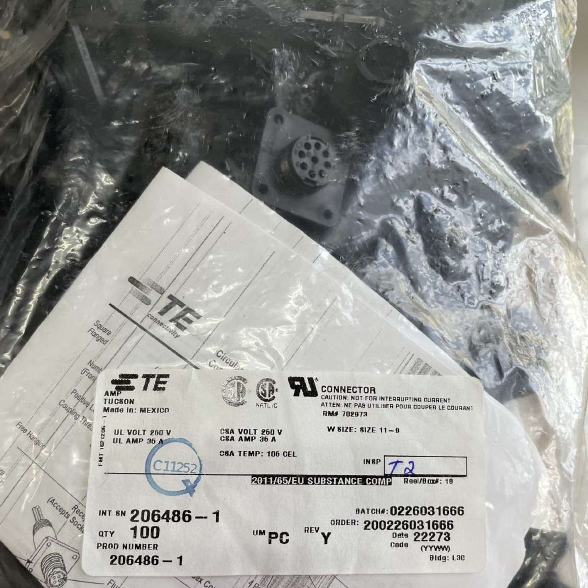 现货 206486-1 CPC圆形航空插头11号9芯 AMP/TE/泰科原装 连接器