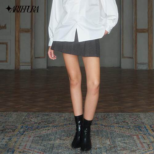 ARTE PURA24AW灰色腰带花毛呢半裙女秋冬新款简约通勤a字裙短裙子