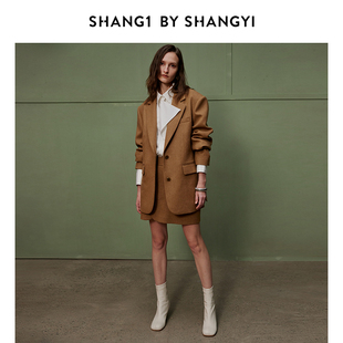 SHANG1 外套女小个子秋廓形宽松休闲复古西服 SHANGYI毛呢西装