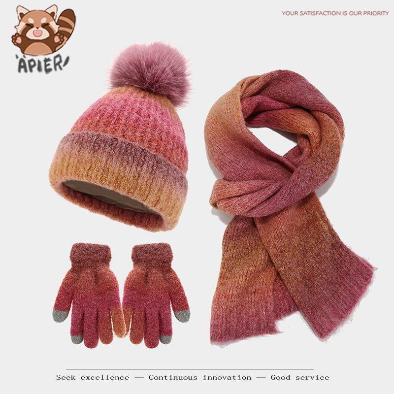 Apier扎染毛线帽子围巾手套三件套欧美时尚毛球针织帽子套装成人,服饰配件/皮带/帽子/围巾,三件套,淘宝优惠券,粉丝福利购,淘宝优惠卷