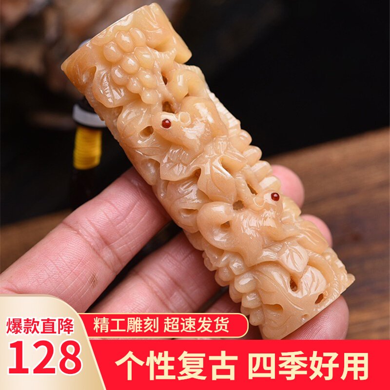 天然老料骆驼骨雕刻多子多福手把件摆件吊坠挂件文玩盘玩复古怀旧