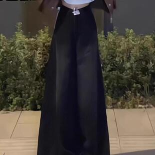 黑色毛边阔腿牛仔裤女秋冬韩版ins高腰显瘦学生宽松百搭直筒长裤