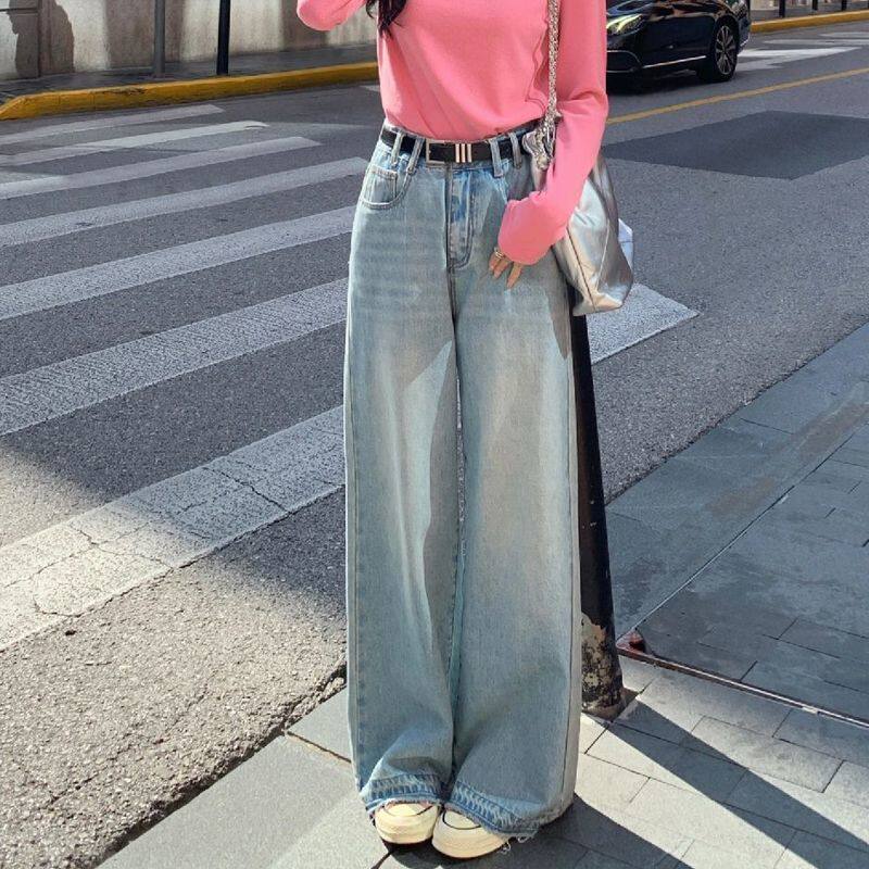 高街阔腿牛仔裤女秋冬韩版ins高腰显瘦学生百搭垂感直筒拖地长裤