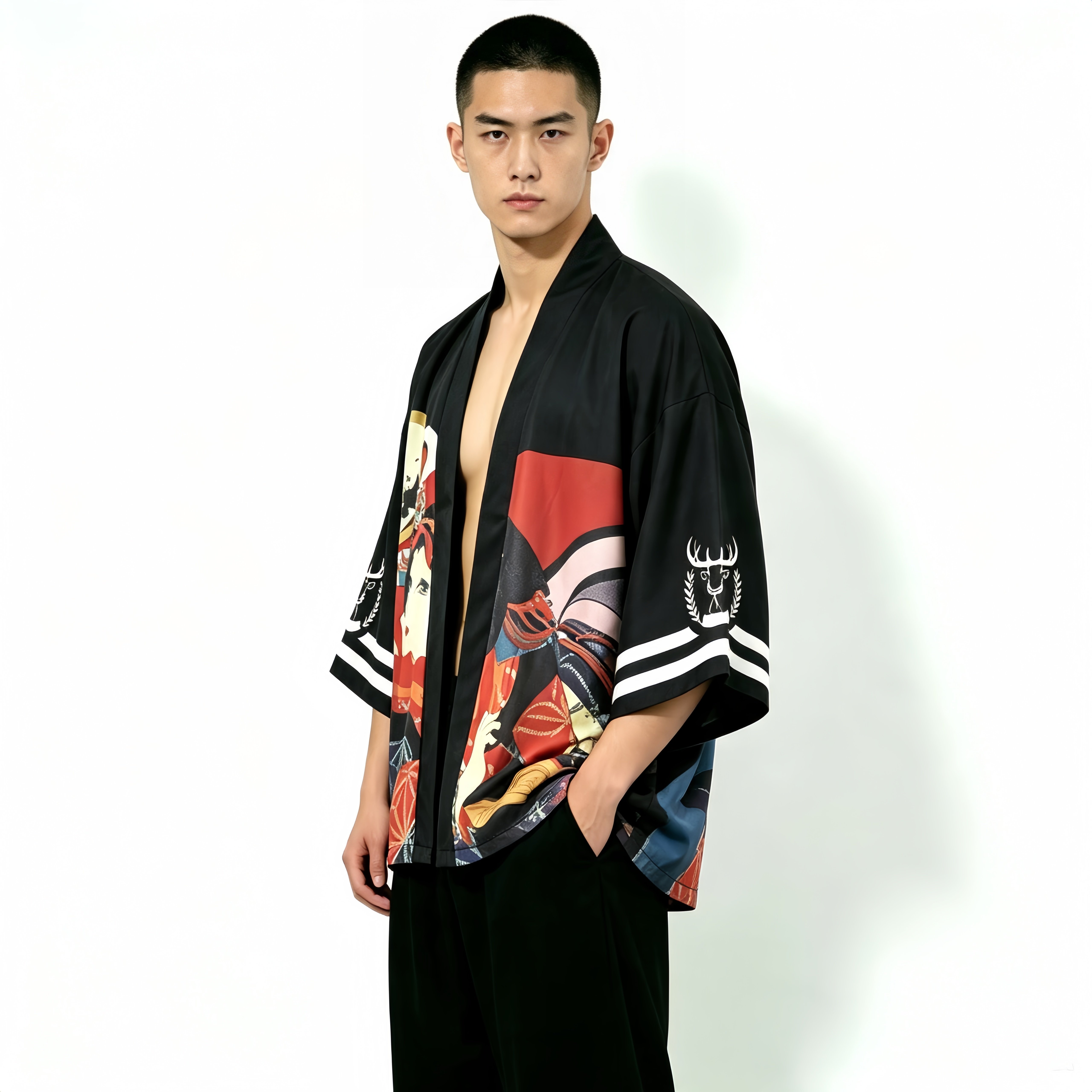 日系和风男夏季冰感宽松开衫衬衫