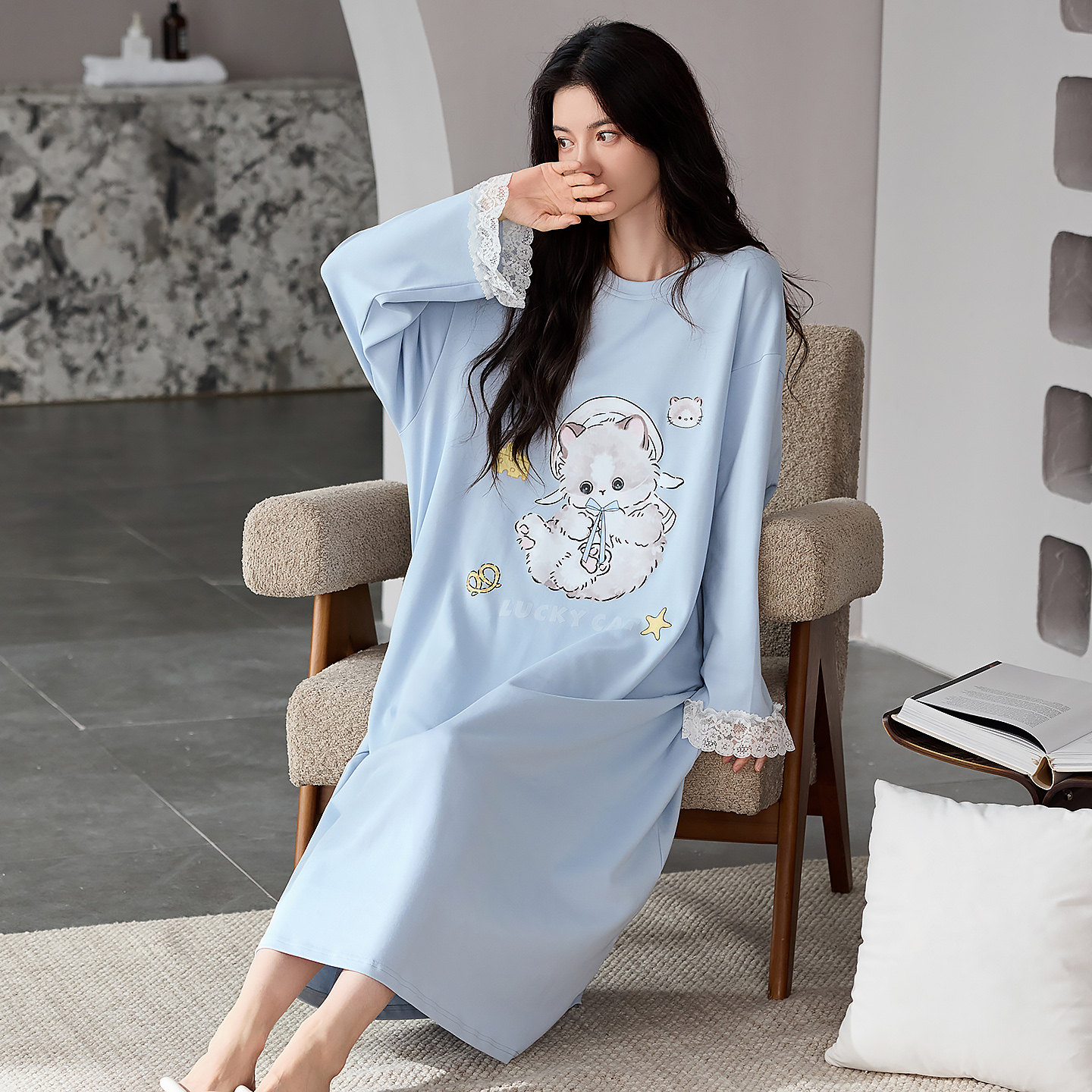 睡衣女士2026新款春秋冬季纯棉长袖中年妈妈可外穿睡裙家居服套装