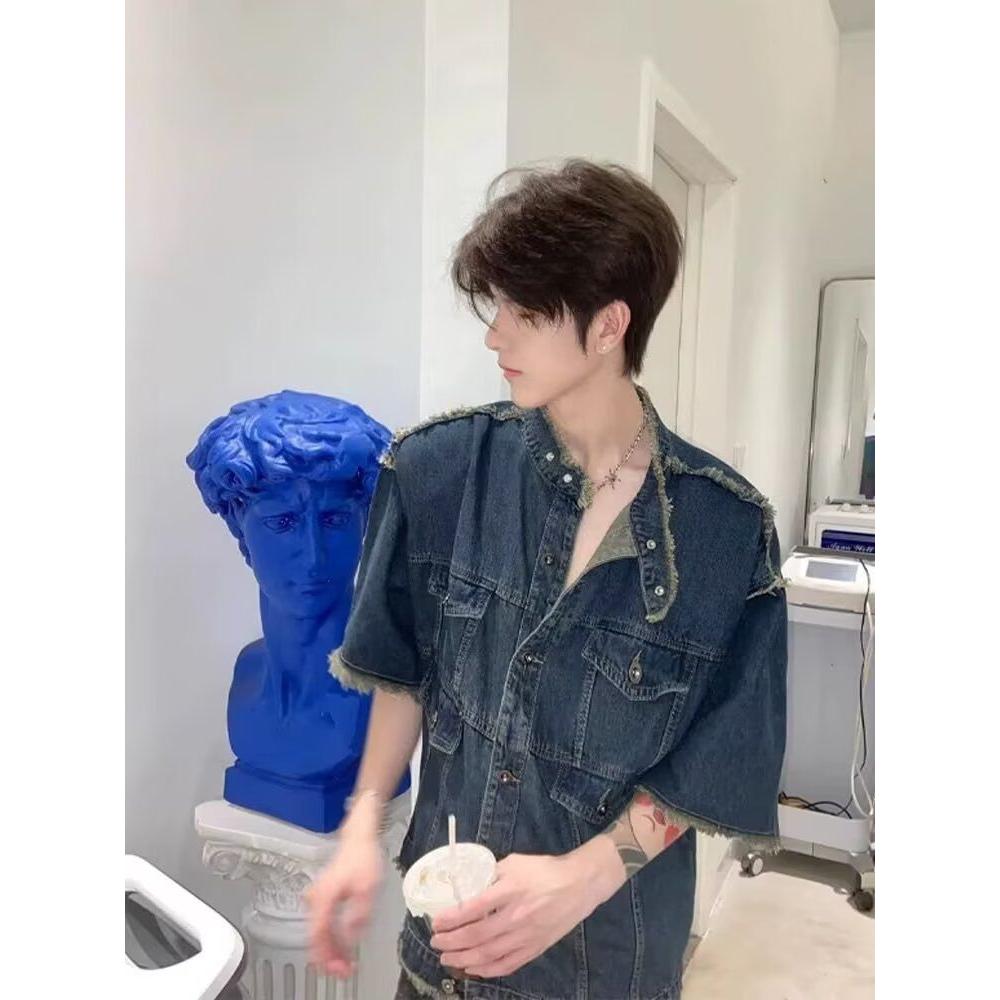 复古衬衫男夏装港风宽松趣味新款上衣外穿513DX1316P58图片