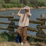 日系学院风男夏新复古条纹衬衫男女宽松短袖衬衣外套513DX110P28，男装T恤，星座513