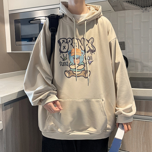 秋季新款宽松大码连帽时尚潮流植绒印花情侣卫衣男514-7 WY11图片