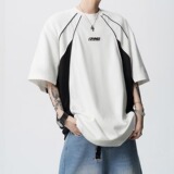 美式拼接短袖t恤男女夏撞色字母上衣宽松圆领半袖体恤513DX964P32，男装T恤，星座513