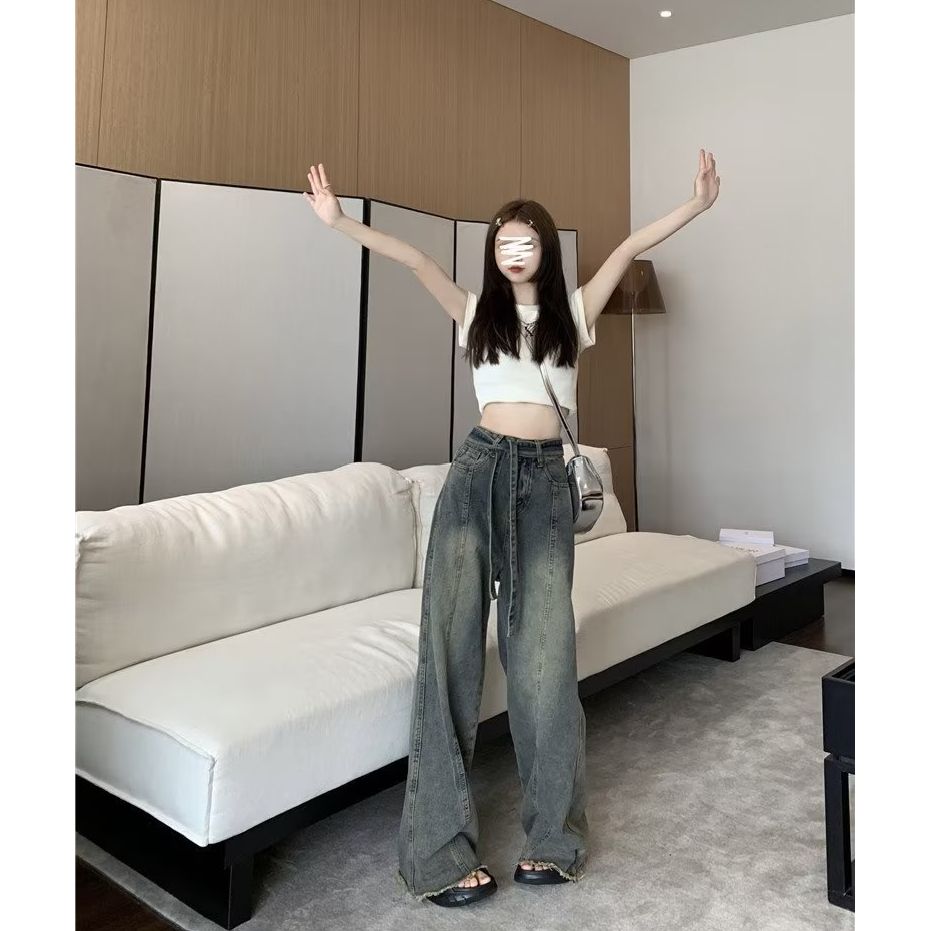 男女同款拖地复古美式牛仔裤宽松直筒阔腿裤潮513CK179P45,男装牛仔裤,星座513