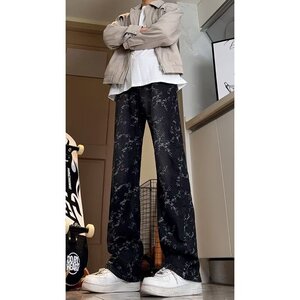 美式复古牛仔裤男新款水洗提花裤子修身直筒长裤513CK013P40图片
