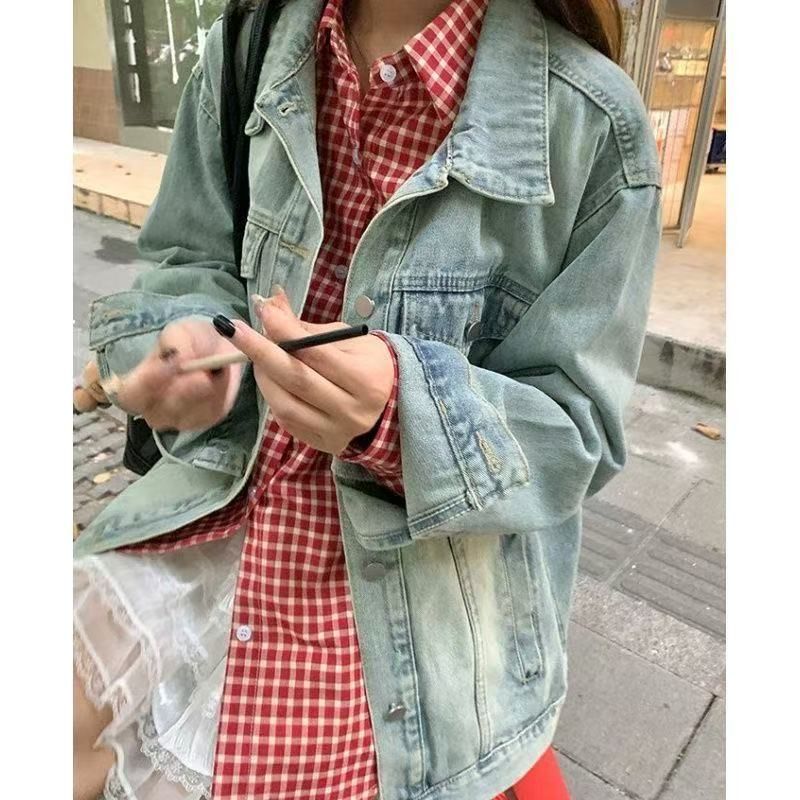 港风叠穿红格子衬衫女刺绣腊肠狗格纹衬衣外套513CX1119P33,男装衬衫,星座513