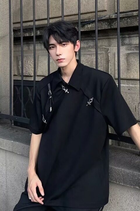 小众解构飞机扣皮带拼接polo衫男夏高级感宽松短袖T恤PL976P42,男装Polo衫,星座513