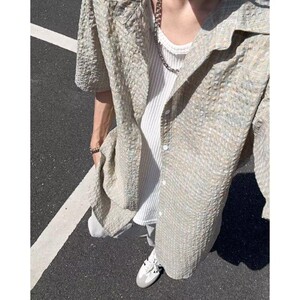 美式复古格纹短袖衬衫女夏宽松衬衣彩纱外套情侣上衣513DX1435P34图片