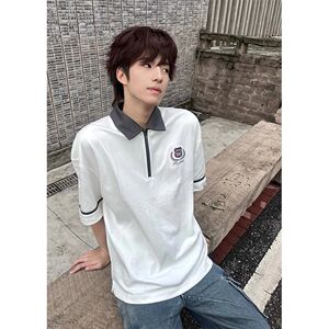 半拉链短袖T恤男款夏季学院风撞色翻领polo衫上衣513DX1297P40图片