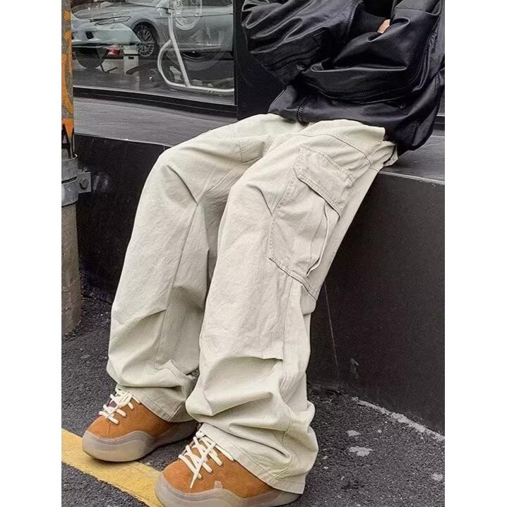 美拉德褶皱工装裤男秋冬美式复古高级感潮牌宽松直筒休闲伐木裤子,男装工装外套,星座513