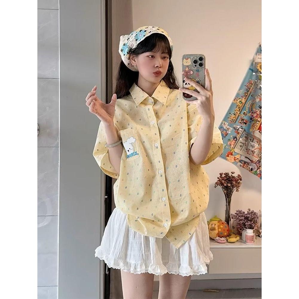多巴胺韩版时尚慵懒感夏男女宽松休闲百搭短袖衬衫513DX171P40,男装T恤,星座513