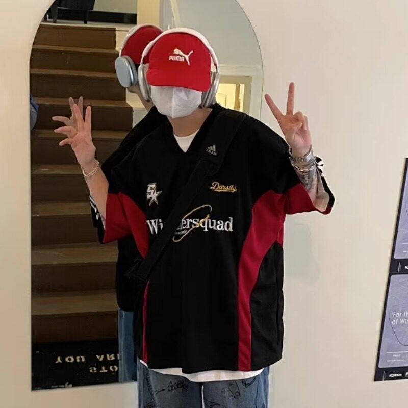 美式复古赛车t恤高街潮牌棒球服短袖男夏季机车513DX194P30,男装T恤,星座513