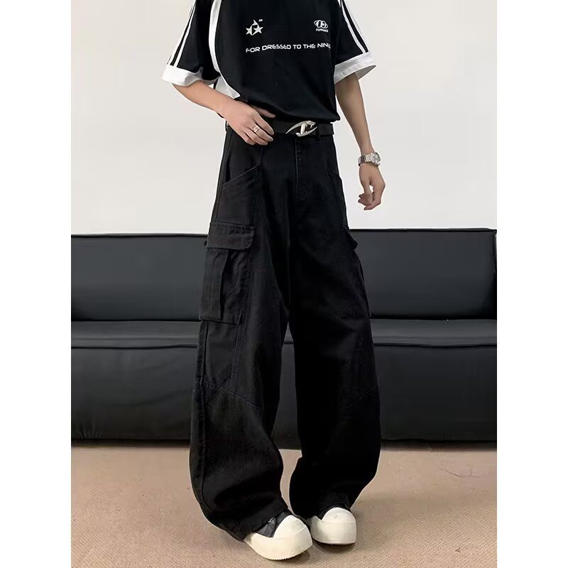 美式大口袋解构工装牛仔裤男女新高街宽松阔腿长裤513CK263P60,男装牛仔裤,星座513