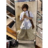 时尚气质慵懒潮流日系百搭原宿新款鸽子短袖条纹衬衫513DX113P37，男装T恤，星座513