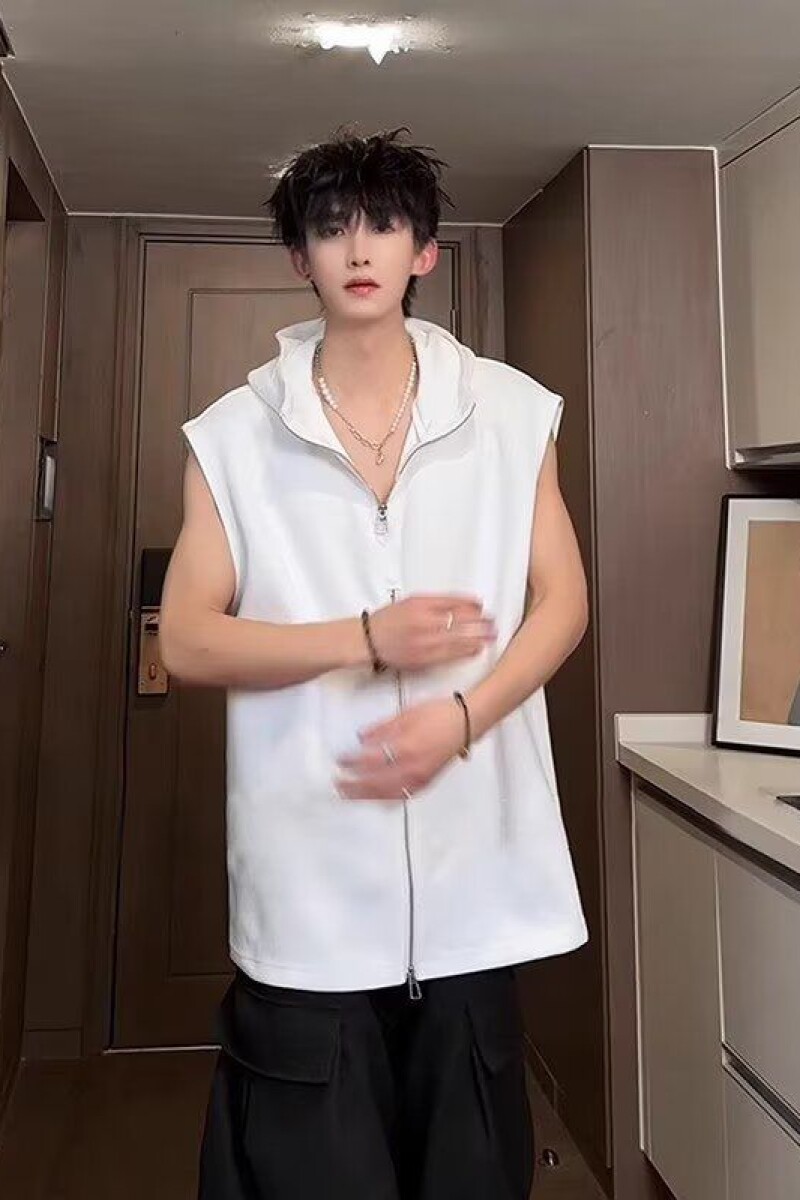半拉链垫肩背心男夏季潮牌高级感坎肩无袖T恤513WX1740P37,男装背心/马甲,星座513
