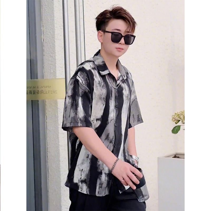冰丝短袖衬衫男夏季新款宽松休闲半袖衬衣外套513DX1483P30,男装衬衫,星座513