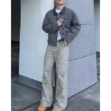 美式复古高街多口袋工装裤男潮牌褶皱直筒宽松伞兵裤513CK1231P59，女装休闲裤，星座513