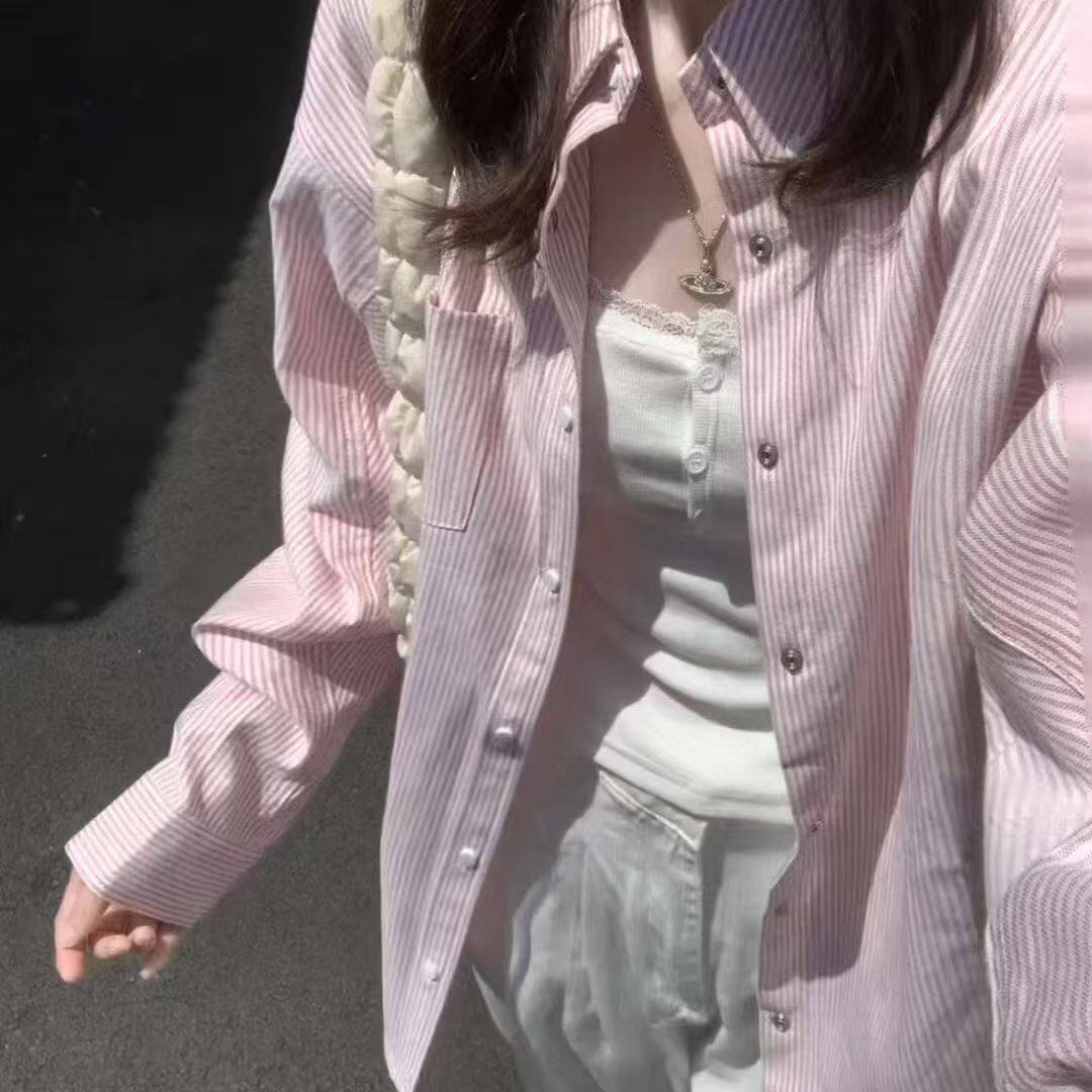 韩系甜美条纹防晒衬衫女夏季新款长袖开衫衬衣513CX1118P33,男装防晒衣,星座513