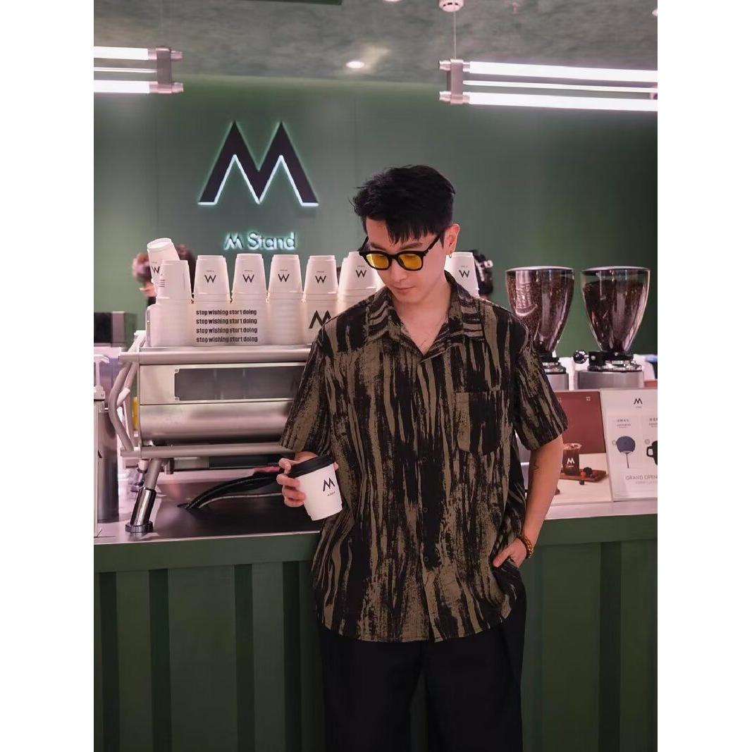 高级感痞帅泼墨短袖衬衫男夏薄款潮牌韩版衬衣513DX413P29,男装T恤,星座513