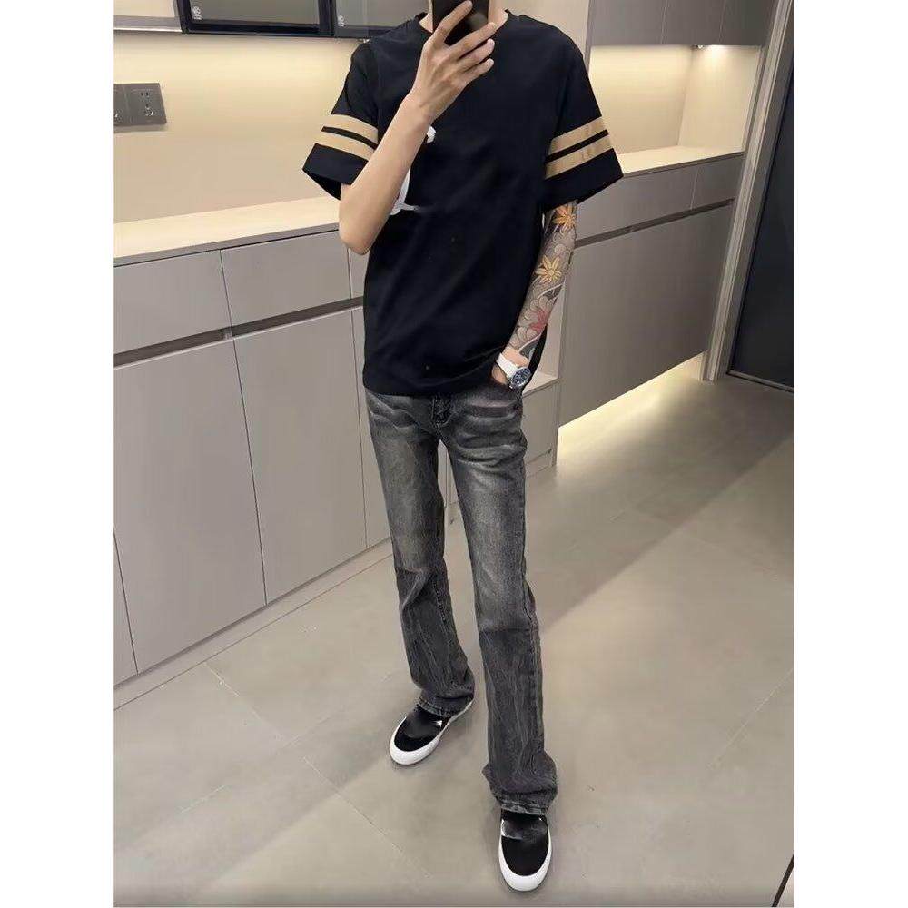 美式高街复古水洗黑灰色弹力牛仔裤直筒修身微喇长裤513CK1326P40,男装牛仔裤,星座513